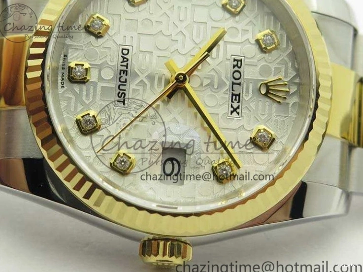 116234 36mm Oyster DJF YG Datejust Edition 1:1 Bracelet V2 Dial On SA3135 Fluted SS White Best Com 1129